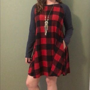Buffalo plaid sweater dress
